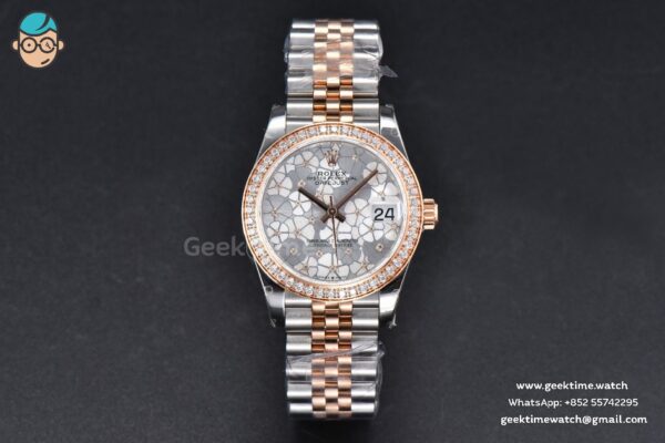 DateJust 31MM 904L RG/SS GMF Diamond Bezel Silver Flowers Dial Jubilee Bracelet A2824 - Image 2