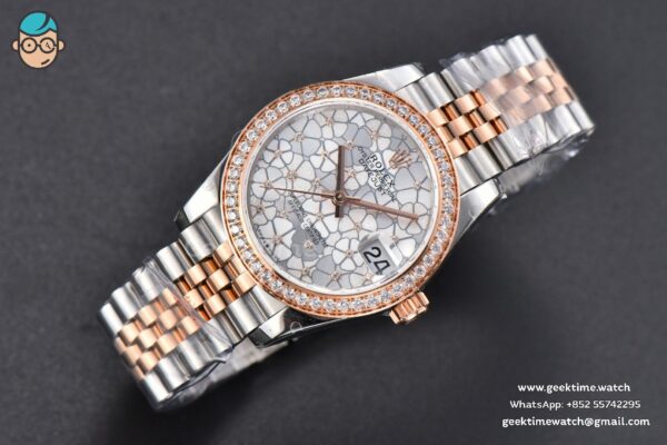 DateJust 31MM 904L RG/SS GMF Diamond Bezel Silver Flowers Dial Jubilee Bracelet A2824 - Image 3