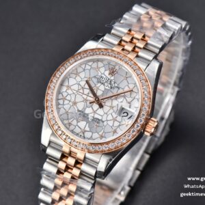 DateJust 31MM 904L RG/SS GMF Diamond Bezel Silver Flowers Dial Jubilee Bracelet A2824