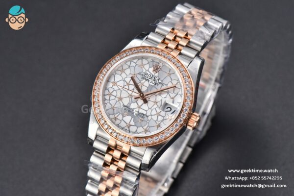 DateJust 31MM 904L RG/SS GMF Diamond Bezel Silver Flowers Dial Jubilee Bracelet A2824