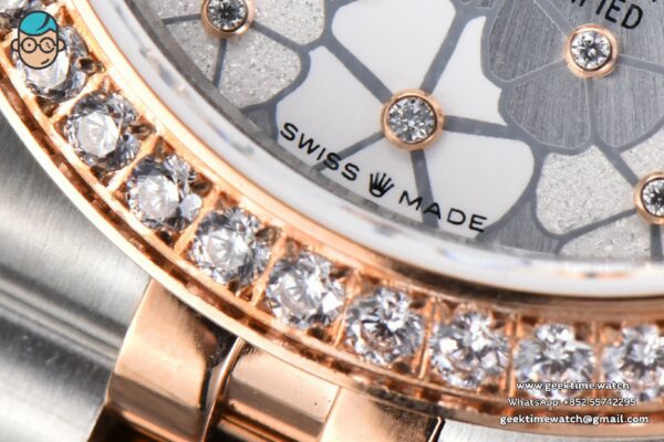 DateJust 31MM 904L RG/SS GMF Diamond Bezel Silver Flowers Dial Jubilee Bracelet A2824 - Image 7