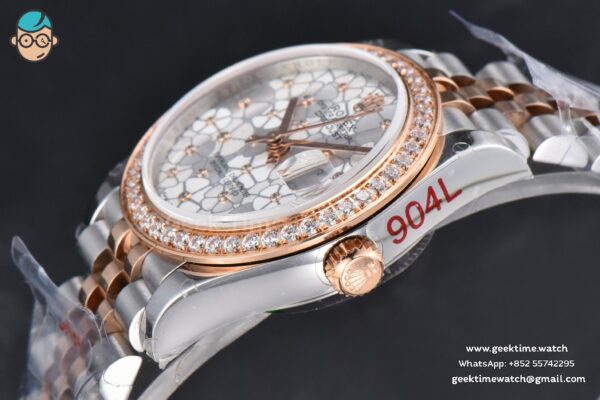 DateJust 31MM 904L RG/SS GMF Diamond Bezel Silver Flowers Dial Jubilee Bracelet A2824 - Image 10