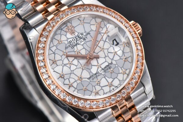 DateJust 31MM 904L RG/SS GMF Diamond Bezel Silver Flowers Dial Jubilee Bracelet A2824 - Image 11