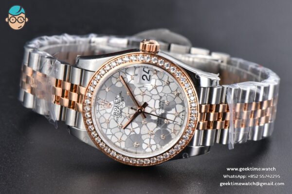 DateJust 31MM 904L RG/SS GMF Diamond Bezel Silver Flowers Dial Jubilee Bracelet A2824 - Image 14
