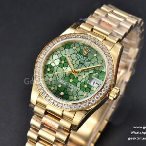 DateJust 31MM 904L YG GMF Diamond Bezel Green Flowers Dial President Bracelet A2824