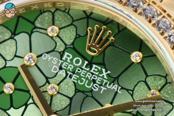 DateJust 31MM 904L YG GMF Diamond Bezel Green Flowers Dial President Bracelet A2824 - Image 4