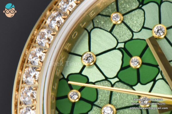 DateJust 31MM 904L YG GMF Diamond Bezel Green Flowers Dial President Bracelet A2824 - Image 5