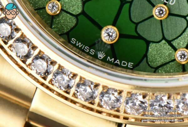 DateJust 31MM 904L YG GMF Diamond Bezel Green Flowers Dial President Bracelet A2824 - Image 7