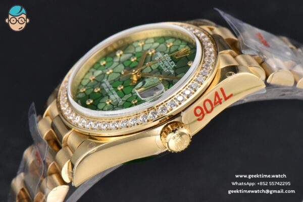 DateJust 31MM 904L YG GMF Diamond Bezel Green Flowers Dial President Bracelet A2824 - Image 10