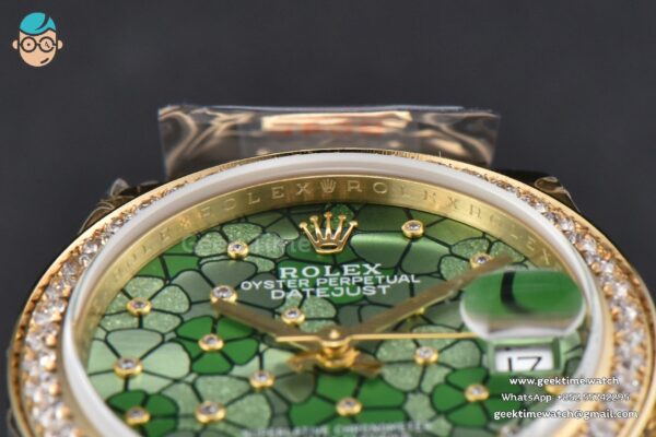 DateJust 31MM 904L YG GMF Diamond Bezel Green Flowers Dial President Bracelet A2824 - Image 12