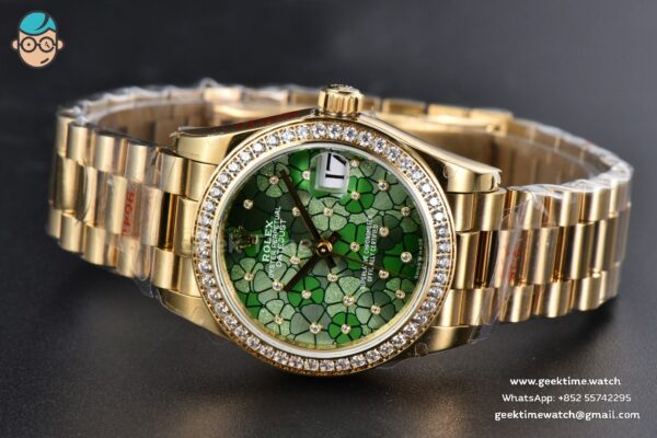 DateJust 31MM 904L YG GMF Diamond Bezel Green Flowers Dial President Bracelet A2824 - Image 14