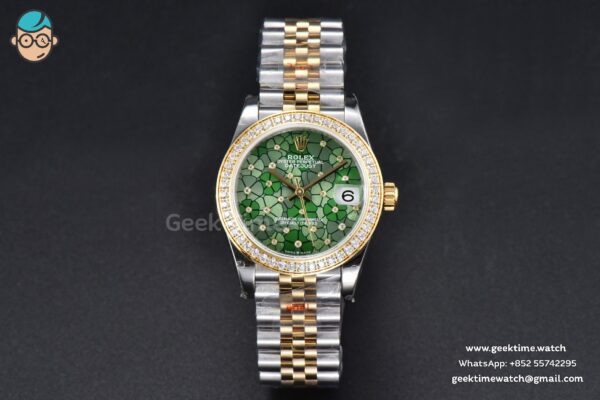 DateJust 31MM 904L YG GMF Diamond Bezel Green Flowers Dial Jubilee Bracelet A2824 - Image 2