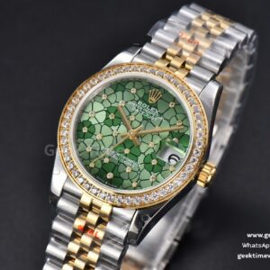 DateJust 31MM 904L YG GMF Diamond Bezel Green Flowers Dial Jubilee Bracelet A2824