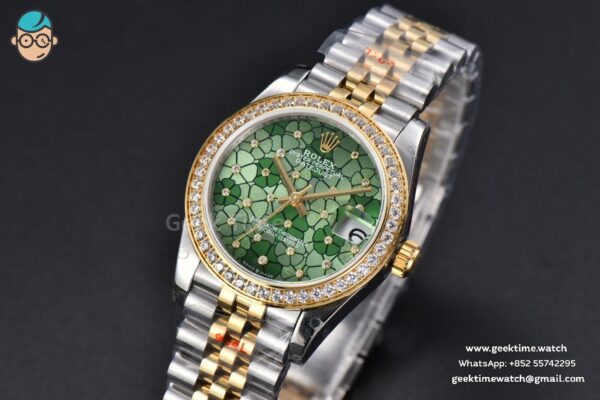 DateJust 31MM 904L YG GMF Diamond Bezel Green Flowers Dial Jubilee Bracelet A2824