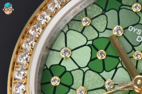 DateJust 31MM 904L YG GMF Diamond Bezel Green Flowers Dial Jubilee Bracelet A2824 - Image 4