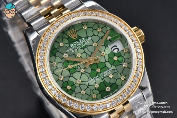 DateJust 31MM 904L YG GMF Diamond Bezel Green Flowers Dial Jubilee Bracelet A2824 - Image 10