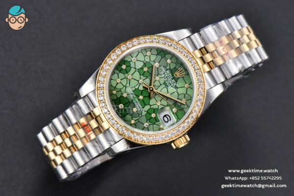 DateJust 31MM 904L YG GMF Diamond Bezel Green Flowers Dial Jubilee Bracelet A2824 - Image 13