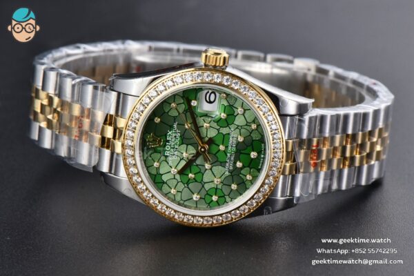 DateJust 31MM 904L YG GMF Diamond Bezel Green Flowers Dial Jubilee Bracelet A2824 - Image 14