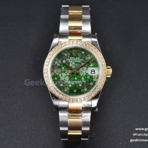 DateJust 31mm 904L YG GMF lunette diamants cadran fleurs vertes bracelet Oyster A2824