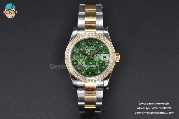 DateJust 31MM 904L YG GMF Diamond Bezel Green Flowers Dial Oyster Bracelet A2824 - Image 2