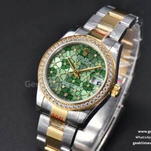 DateJust 31MM 904L YG GMF Diamond Bezel Green Flowers Dial Oyster Bracelet A2824