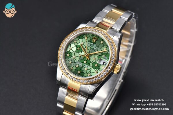 DateJust 31MM 904L YG GMF Diamond Bezel Green Flowers Dial Oyster Bracelet A2824