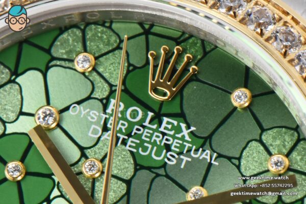 DateJust 31MM 904L YG GMF Diamond Bezel Green Flowers Dial Oyster Bracelet A2824 - Image 3
