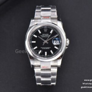 DateJust 36mm SS GMF Smooth Bezel Black Dial Lume Marker Oyster Bracelet VR3235
