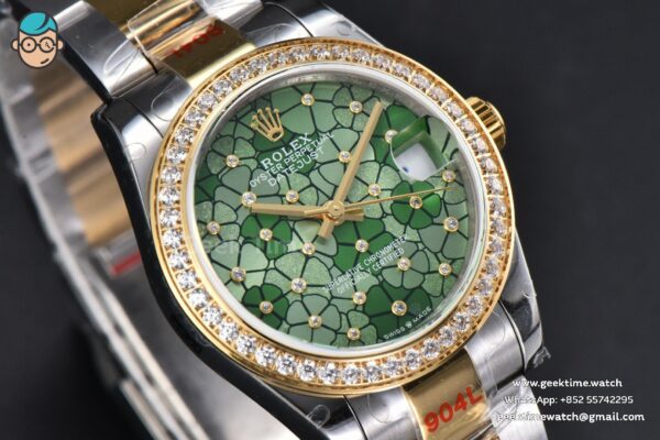 DateJust 31MM 904L YG GMF Diamond Bezel Green Flowers Dial Oyster Bracelet A2824 - Image 10