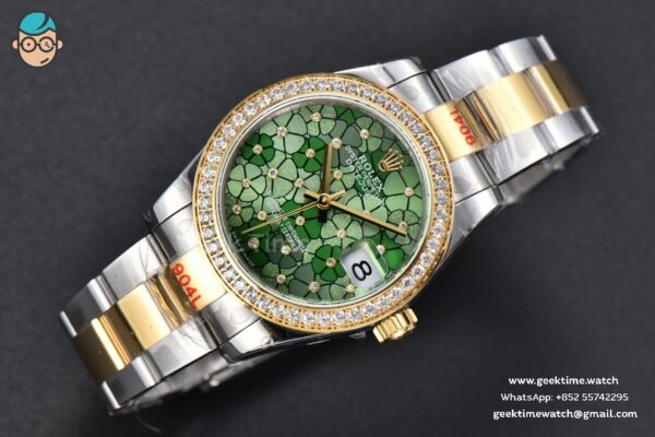 DateJust 31MM 904L YG GMF Diamond Bezel Green Flowers Dial Oyster Bracelet A2824 - Image 13