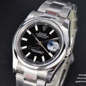 DateJust 36mm SS GMF Smooth Bezel Black Dial Lume Marker Oyster Bracelet VR3235