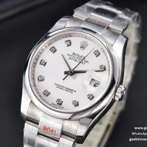 DateJust 36mm SS GMF Smooth Bezel White Dial Diamond Marker Oyster Bracelet VR3235