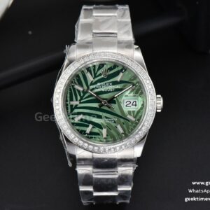 DateJust 36mm Diamond BPF grünes Palm-Zifferblatt Oyster-Armband A2824