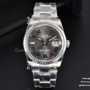 DateJust 36mm BPF graues Wimbledon-Zifferblatt grüne Roma-Indizes Oyster-Armband A2824