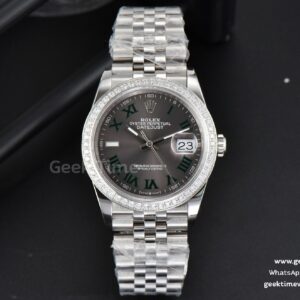 DateJust 36mm BPF graues Wimbledon-Zifferblatt mit Diamanten grüne Roma-Indizes Jubilee-Armband A2824