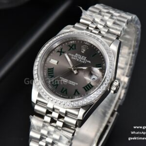 DateJust 36mm BPF Diamond Wimbledon Gray Dial Green Roma Marker Jubilee Bracelet A2824