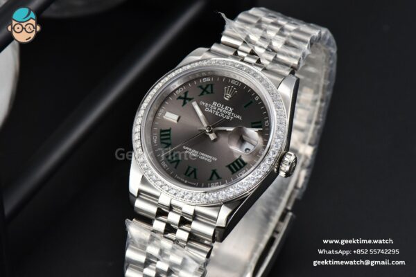 DateJust 36mm BPF Diamond Wimbledon Gray Dial Green Roma Marker Jubilee Bracelet A2824
