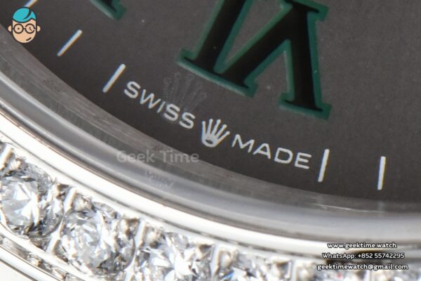 DateJust 36mm BPF Diamond Wimbledon Gray Dial Green Roma Marker Jubilee Bracelet A2824 - Image 6