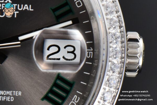 DateJust 36mm BPF Diamond Wimbledon Gray Dial Green Roma Marker Jubilee Bracelet A2824 - Image 7