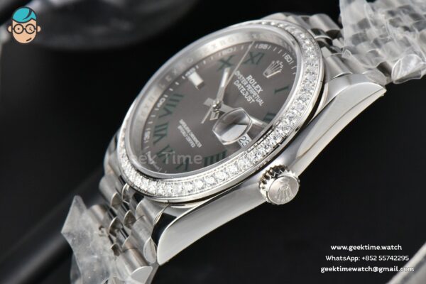 DateJust 36mm BPF Diamond Wimbledon Gray Dial Green Roma Marker Jubilee Bracelet A2824 - Image 8