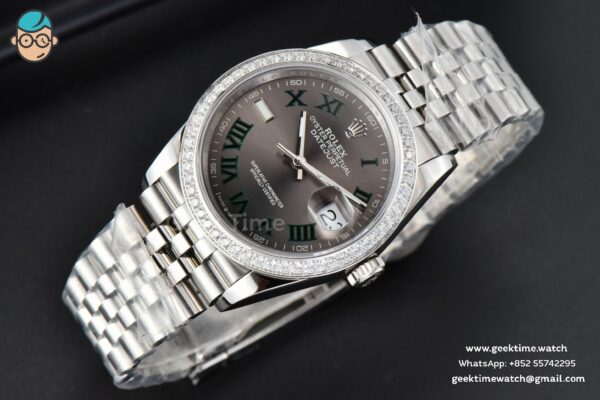DateJust 36mm BPF Diamond Wimbledon Gray Dial Green Roma Marker Jubilee Bracelet A2824 - Image 12