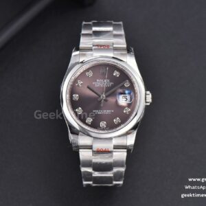 DateJust 36mm SS GMF glatte Lünette graues Zifferblatt Diamant-Indizes Oyster-Armband VR3235