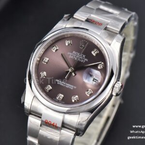 DateJust 36mm SS GMF Smooth Bezel Gray Dial Diamond Marker Oyster Bracelet VR3235