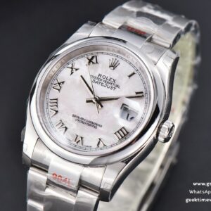 DateJust 36mm SS GMF Smooth Bezel White MOP Dial Roma Marker Oyster Bracelet VR3235