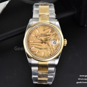 DateJust 36mm YG/SS BPF glatte Lünette YG-Palm-Zifferblatt Oyster-Armband A2824
