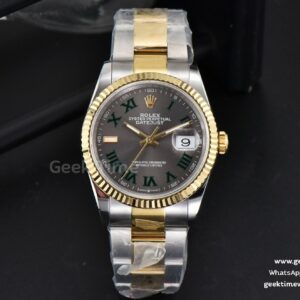 DateJust 36mm YG/SS BPF graues Wimbledon-Zifferblatt grüne Roma-Indizes Oyster-Armband 2824