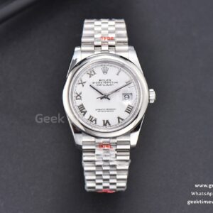 DateJust 36mm SS GMF glatte Lünette weißes Zifferblatt Roma-Indizes Jubilee-Armband VR3235