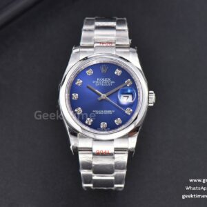 DateJust 36mm SS GMF Smooth Bezel Blue Dial Diamond Marker Oyster Bracelet VR3235