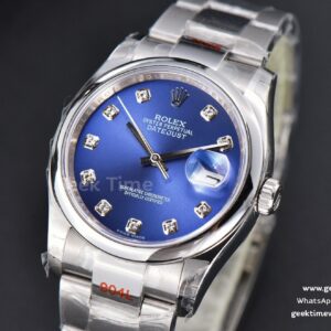 DateJust 36mm SS GMF Smooth Bezel Blue Dial Diamond Marker Oyster Bracelet VR3235