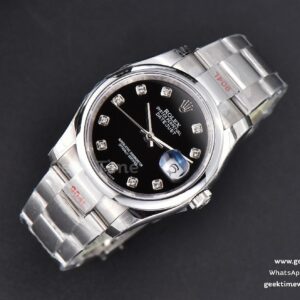 DateJust 36mm SS GMF Smooth Bezel Black Dial Diamond Marker Oyster Bracelet VR3235